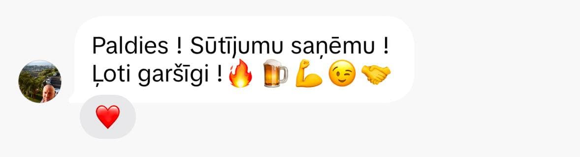 Klients apstiprina, ka sūtījums saņemts un ikri ir ļoti garšīgi.